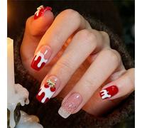 Natale Press Stick Nails Classico Rosso Bianco Design Durabilità ABS Manicure Set Per Fesitival Nails Art Elegante Francese Tip Nail