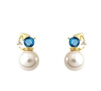 Natale Pupazzo di Neve con Perla Orecchini a Goccia per le Donne-18K Placcato in Oro Cristallo Blu e Zirconia Cubica, Festive Festive Fashion Gioielli Regalo