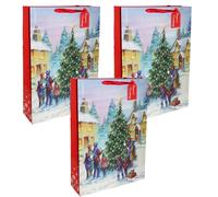 Natale Sacchetti Regalo Set Di 3 con Etichette 45cm x 33cm x 10cm Albero E