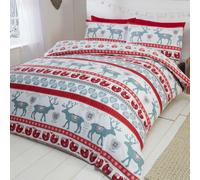 Scandi Rosso Natale Set Copripiumino 100% Naturale Cotone Spazzolato King Size