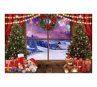 Natale Sfondo 220x150cm Albero di Natale Confezione Regalo Fotografia Sfondo Neve Scena al di fuori della Finestra Fotografia Sfondo Capodanno Partito Decorazione Sfondo
