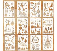 Natale Stencil per Bambini Pittura, 12 Pezzi Stencil di Natale Disegno Verniciatura, Bullet Journal Stencil Riutilizzabili per Decorazione Natalizia Fai-da-Te, Bello Regali Natale Bambini