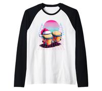 Natale Synthwave Suonatore di Bongo Bonghi Maglia con Maniche Raglan