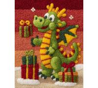 Natale Tappeto Kit Gancio Chiusura Fai-da-Te,Un piccolo dinosauro verde e regali,Gancio di Chiusura Tappeto Set,Kit per La Realizzazione di Tappeti Fatti A Mano Regalo per Amico,52x38cm