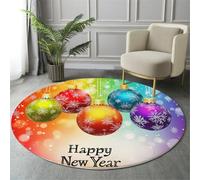 Natale Tappeto Rotondo Salotto Pelo Corto 120 Cm Tappeto Palline Di Natale Per Camera Da Letto Tappeti Natalizio Di Zona A Motivi Fiocchi Di Neve Arcobaleno Corallo Arancione Antiscivolo Lavabile
