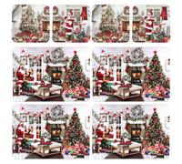 Natale Tovagliette e Coaster Set Sughero Retro Set Di 8 - Babbo By The Fuoco