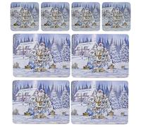 Natale Tovagliette e Coaster Set Sughero Retro Set Di 8 Babbo E Pupazzo di Neve
