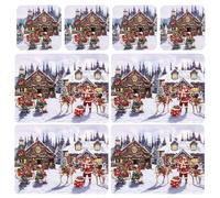 Natale Tovagliette e Coaster Set Sughero Retro Set Di 8 Babbo Officina