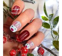 Natale Unghie finte, 24 Pezzi Rosse corte Natale unghie finte, Albero di Natale Babbo Natale Renna unghie finte, Manicure Fai Da Te Decorazione di Natale Nail Art-295