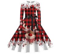 Natale Vestito Donna Invernale - Moda Donna Casual Natale Scollo a V Donne Natale Grafico Elegante Abiti Senza Maniche Sexy Floreale (Brick Red L)