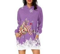 Natale Vestito Invernale Elegante- Felpe Natalizie con Cappuccio Manica Lunga Maglione Natale da Famiglia Taglie Forti Maglione Natale Sweatshirt con Tasche Felpa Natalizia Donna Mini Abiti Natale