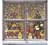 Natale Vetrofanie Addobbi Natale Adesivi Murali Rimovibile Stickers Finestra Rimovibile Addobbi Fai da Te Natale Decorazioni per Vetrine Negozi Casa d'oro Decorazione per Finestre 9 Fogli