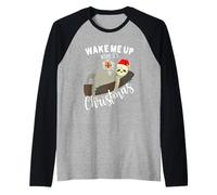 Natale Wake Me Up When It's Christmas Bradipo Carino Maglia con Maniche Raglan