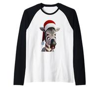 Natale Zebra Divertente Animale Indossare Cappello di Babbo Natale Maglia con Maniche Raglan