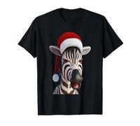 Natale Zebra Divertente Animale Indossare Cappello di Babbo Natale Maglietta