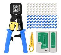 NataLink Crimpatrice RJ45 con tester per cavi di rete, mini spellacavi, 50 connettori Cat6 Cat6 Cat 5 e Cat 5 e cavi di sicurezza
