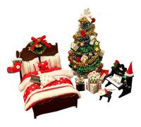 natalizi, 5.12x3.15x6.3 pollici in miniatura mobili fai -da -te set per scene festive, modelli di pianoforte per letti per alberi per vacanze fatti a mano per celebrazione a casa Wood/PVC