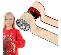Natalizi,Due Rotoli Di Nastro Decorativo Con Bordo A Quadri,6,30 Centimetri Nastro Buon Natale - Per Ghirlande Festive Garlende Lavoretti Bouquet E Decorazioni Per Il Compleanno