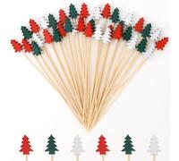 Natalizi Stuzzicadenti Decorativi,100 Pezzi Stecchini Per Aperitivo,Tre Modelli Di Alberi Di Natale,Stuzzicadenti In Legno Per Frutta Per Antipasti Frutta Dessert Forniture Per Natale Feste