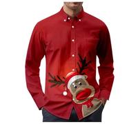 Natalizia Camicia Manica Lunga Uomo, Camicie Natale Uomo Elegante, Casual Camicia Con 3d Stampato Rossa Natalizio Shirt Elasticizzata Abbigliamento Maglia Perfetto Per Regali e Natalizi Feste