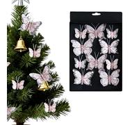 Natalizia Farfalle Decorative con Clip, 10 Pezzi Ornamenti Glitterati a Forma di Farfalla per Albero di Natale, Riutilizzabili Ornamento Farfalle Regalo Fai Da Te, per Matrimoni e Vacanze, Ghirlande