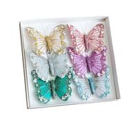 Natalizia Farfalle Decorative con Clip, 3/6 Pezzi Ornamenti Glitterati a Forma di Farfalla per Albero di Natale, Riutilizzabili Ornamento Farfalle Regalo Fai Da Te, per Matrimoni e Vacanze, Ghirlande