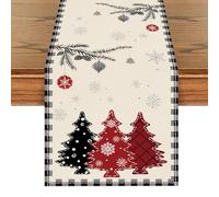 Natalizio Runner Elegante Rosso 230x33cm, Biancheria Decorazioni Natalizie Per La Casa, Sottopiatti Natalizi Fiocchi Di Neve Di Pino Stampato Su Sfondo Bianco, Centrotavola Natalizio Addobbi Nataliz