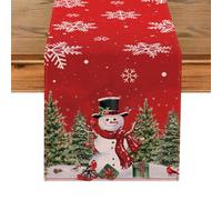 Natalizio Runner Rosso 230x33cm, Biancheria Decorazioni Natalizie Per La Casa, Sottopiatti Natalizi Rosso è Stampata Con Pupazzo Di Neve Fiocco Di Neve Pino, Centrotavola Natalizio Addobbi Natalizi