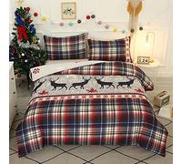 Natalizio Set Copripiumino Letto Matrimoniale Completo 1 Sacco Copripiumino 200x200 cm e 2 Federe 50x75 cm Copri Piumone Natale Stampe Parure Biancheria Letto Una Piazza e Mezza Rosso Navy 01