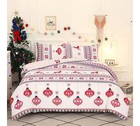 Natalizio Set Copripiumino Letto Matrimoniale Completo King Size 1 Sacco Copripiumino 230x220 cm e 2 Federe 50x75 cm Copri Piumone Natale Stampe Parure Biancheria Letto in Microfibra Rosso Bianco