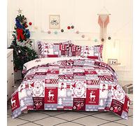 Natalizio Set Copripiumino Letto Matrimoniale Completo King Size 1 Sacco Copripiumino 230x220 cm e 2 Federe 50x75 cm Copri Piumone Natale Stampe Parure Biancheria Letto in Microfibra Rosso Grigio