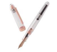 Natami - Penna Stilografica con Punta Fine, Trasparente, con Convertitore per l'Inchiostro, Flusso Liscio, Finiture in Oro Rosa, in Sacchetto Regalo di Pelle, in Astuccio per Calligrafia in Platino