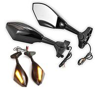 NATGIC 1 Paio di Specchietto Retrovisore Universale Moto Con Lampeggianti a LED Freccia Moto per Harley - Nero Lucido