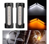 NATGIC 2Pcs Luci Della Barra Della Strada per Motocicletta Luci Della Guida del Motociclo Luci bianche e Indicatori di Direzione Ambra per Harley Davidson Crash Bar da 1-1/4 pollici - Nero