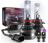 NATGIC 9012 Lampadine per Fari a LED con 2PCS Lampadine LED T10, 300% di Luminosità Kit di Conversione HIR2 con Driver Intelligente EMC Aggiornato, 12000LM Xenon Bianco 6500K (Totale 4 Lampadine LED)