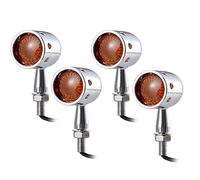 NATGIC Indicatori di Direzione per Moto Alloggiamento in Alluminio Argento Anodizzato CNC a Forma di Proiettile con Luce Ambra/Giallo Chiaro per Luci di Marcia e Fanali Posteriori (Set da 4pcs)