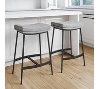 Nathan James Arlo - Sgabello da bar da cucina, con schienale scoperto, imbottito, con sedile a doppio strato e base in metallo nero, grigio/nero opaco, set da 2