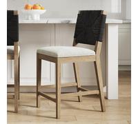Nathan James Beacon - Sgabello da bar in stile bohémien, con schienale e gambe in legno massello, imbottito, per cucina, in alghe marine, con schienale e gambe in legno massello, colore: panna/blu