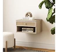 Nathan James Jackson - Comodino sospeso da parete in rattan, con cassetto portaoggetti e moderno ripiano aperto, rovere chiaro/rattan