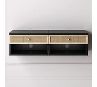 Nathan James Jackson - Comodino sospeso moderno con cassetto, set da 2, nero/rattan, set di 2