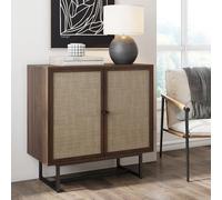 Nathan James Kova - Credenza in rattan bohémien, con ante e gambe nere opache, marrone scuro/nero