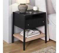Nathan James Meads - Comodino in legno con cassetto, stile vintage, con contenitore in alghe marine e maniglie in ottone, rovere nero