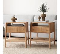 Nathan James Meads - Comodino in legno con cassetto, stile vintage, con portaoggetti in alghe marine e maniglie in ottone, colore: marrone chiaro, set da 2