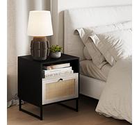 Nathan James Mina - Comodino con estremità in legno di rattan, con contenitore, per soggiorno o camera da letto, 1, rovere nero/nero