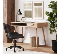Nathan James Parker Mid Century - Scrivania moderna con cassetto, per casa, ufficio o camera da letto, con gambe in legno massello, rovere grezzo