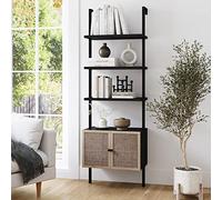 Nathan James Theo - Libreria moderna con mobile in rattan nero opaco e finitura rovere chiaro, con struttura in metallo nero opaco, per soggiorno, casa e ufficio