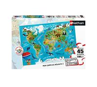 Nathan- Puzzle 45 Pezzi-Mappa del Mondo degli Animali Bambini, 4005556861743
