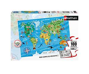 Nathan - Puzzle per bambini - 100 pezzi - Mappa mondiale dei monumenti - Ragazza o bambino a partire dai 6 anni - Puzzle di alta qualità - Cartone spesso e resistente - Geografia - 86775
