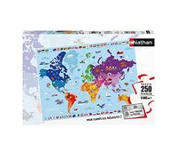 Nathan - Puzzle per bambini - 250 pezzi - Mappa del mondo - Ragazze o ragazzi a partire da 8 anni - Puzzle di alta qualità - Cartone spesso e resistente - Cartografia - 86883
