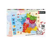 Nathan - Puzzle per bambini - 250 pezzi - Mappa di Francia - Ragazze o ragazzi da 8 anni - Puzzle di alta qualità - Cartografia spessa e resistente - 86875